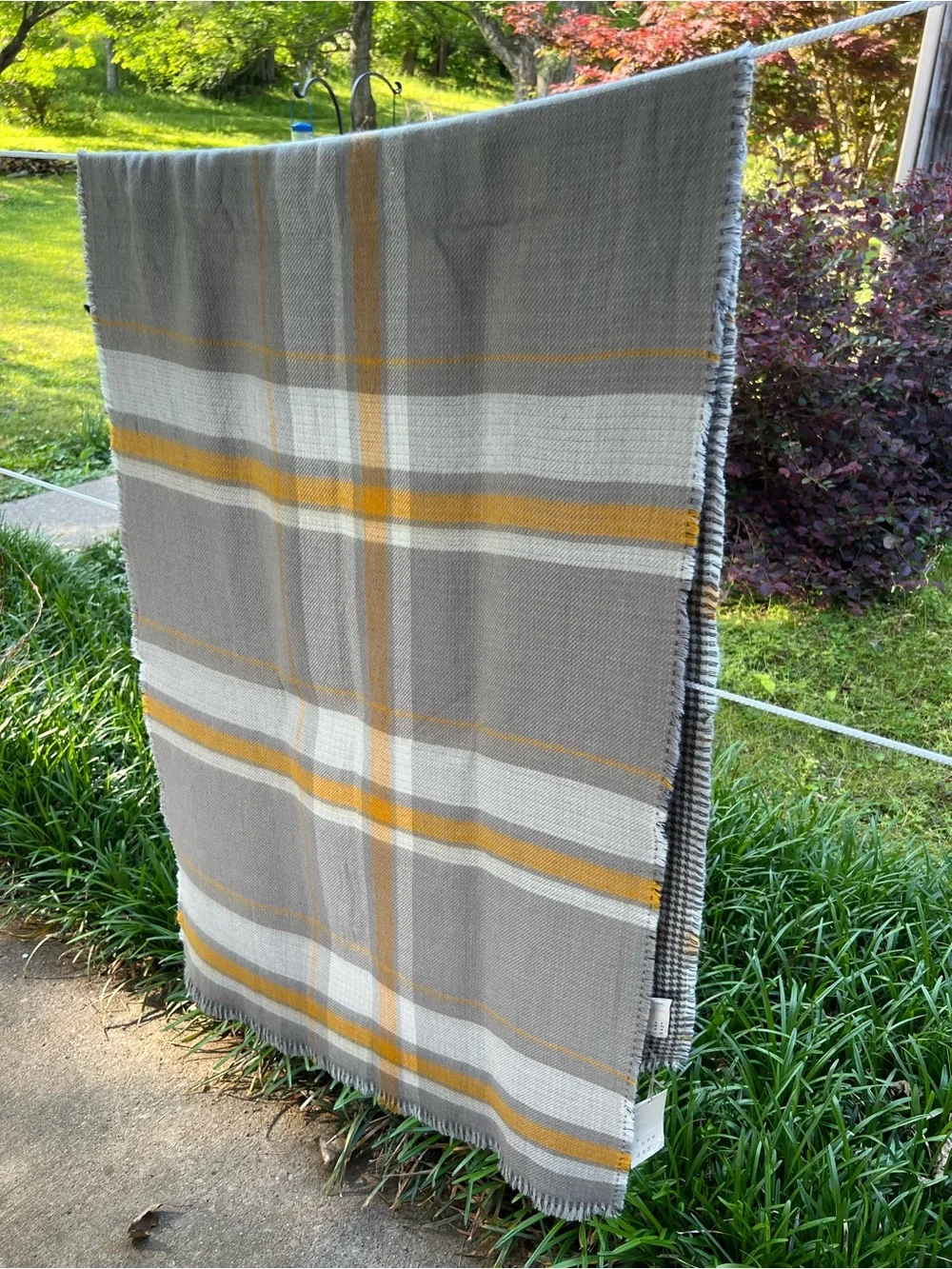 Plaid Throw Blanket in Gray, Cream & Gold